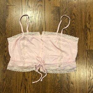 La Hearts pink spaghetti strap crop top with lace size medium